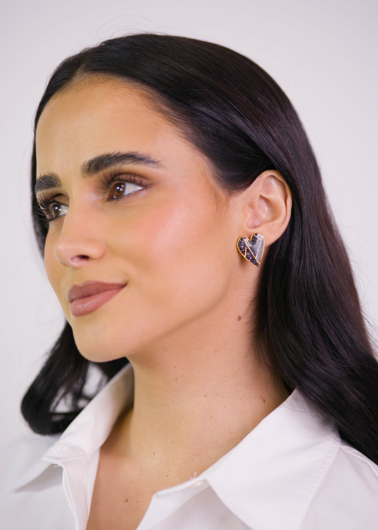 Brincos Coração Geo Preto