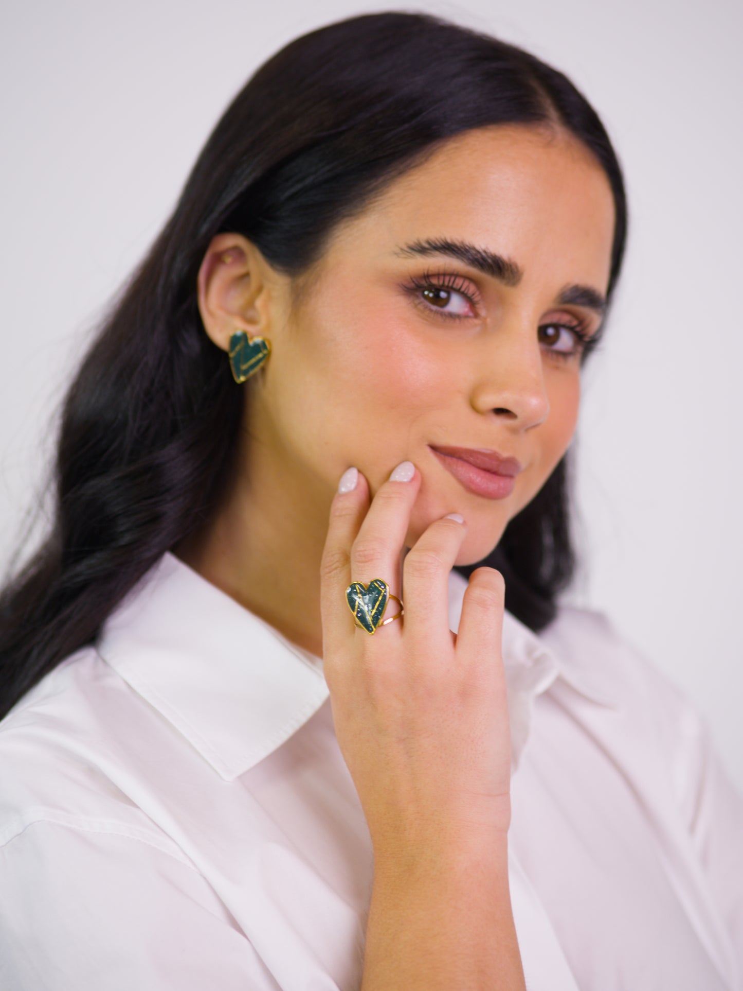 Anel Coração Geo Verde