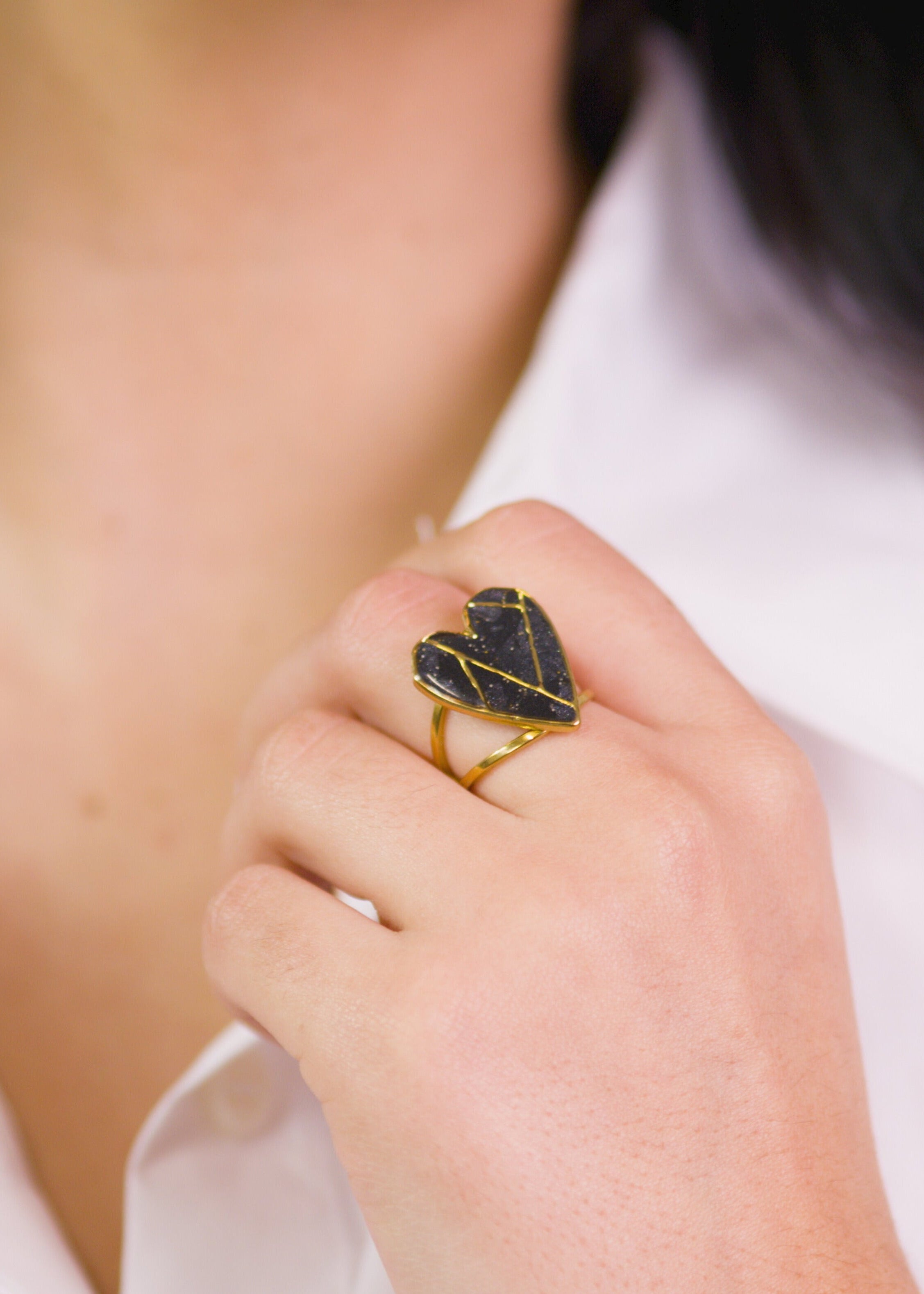 Anel Coração Geo Preto