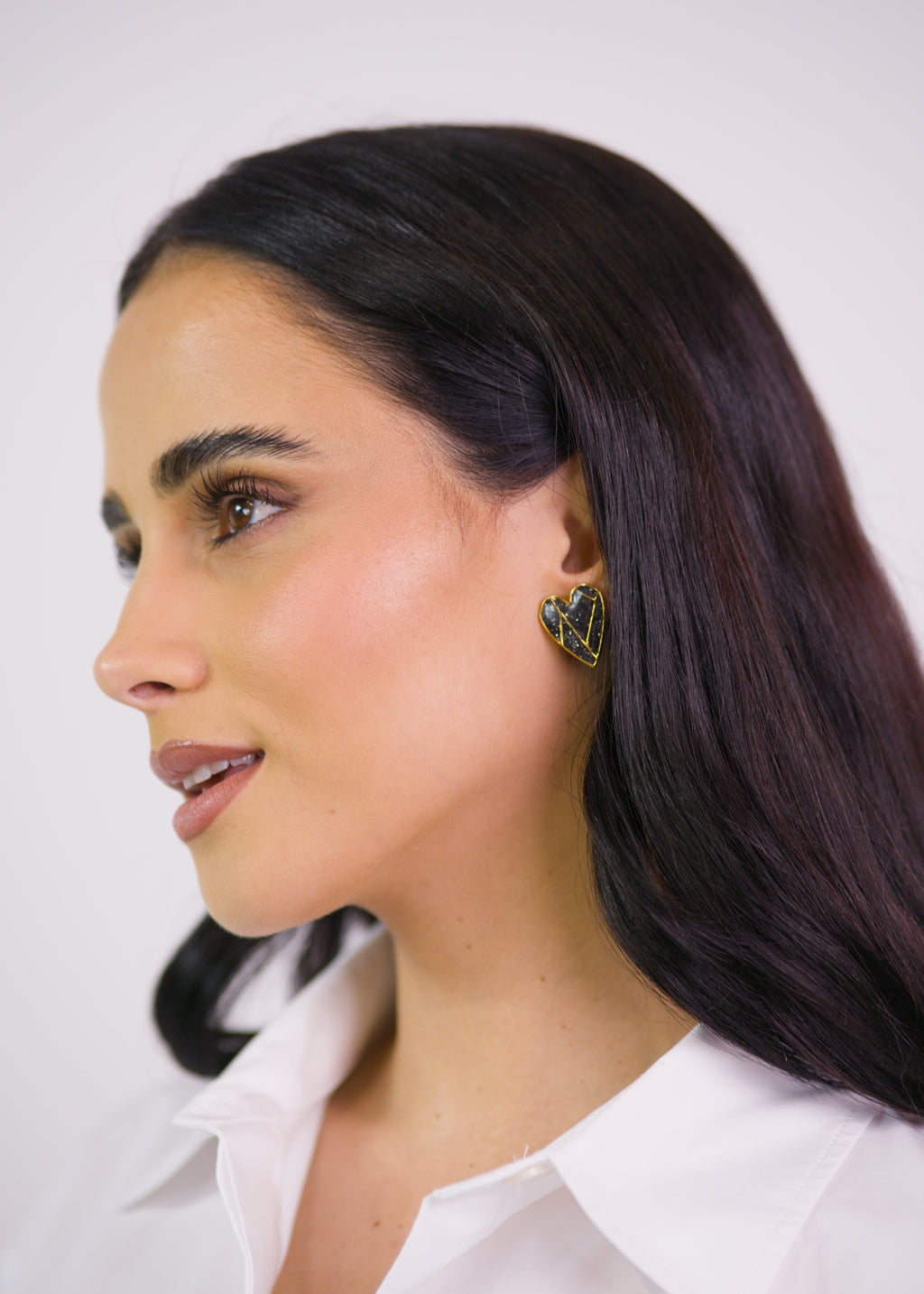 Brincos Coração Geo Preto