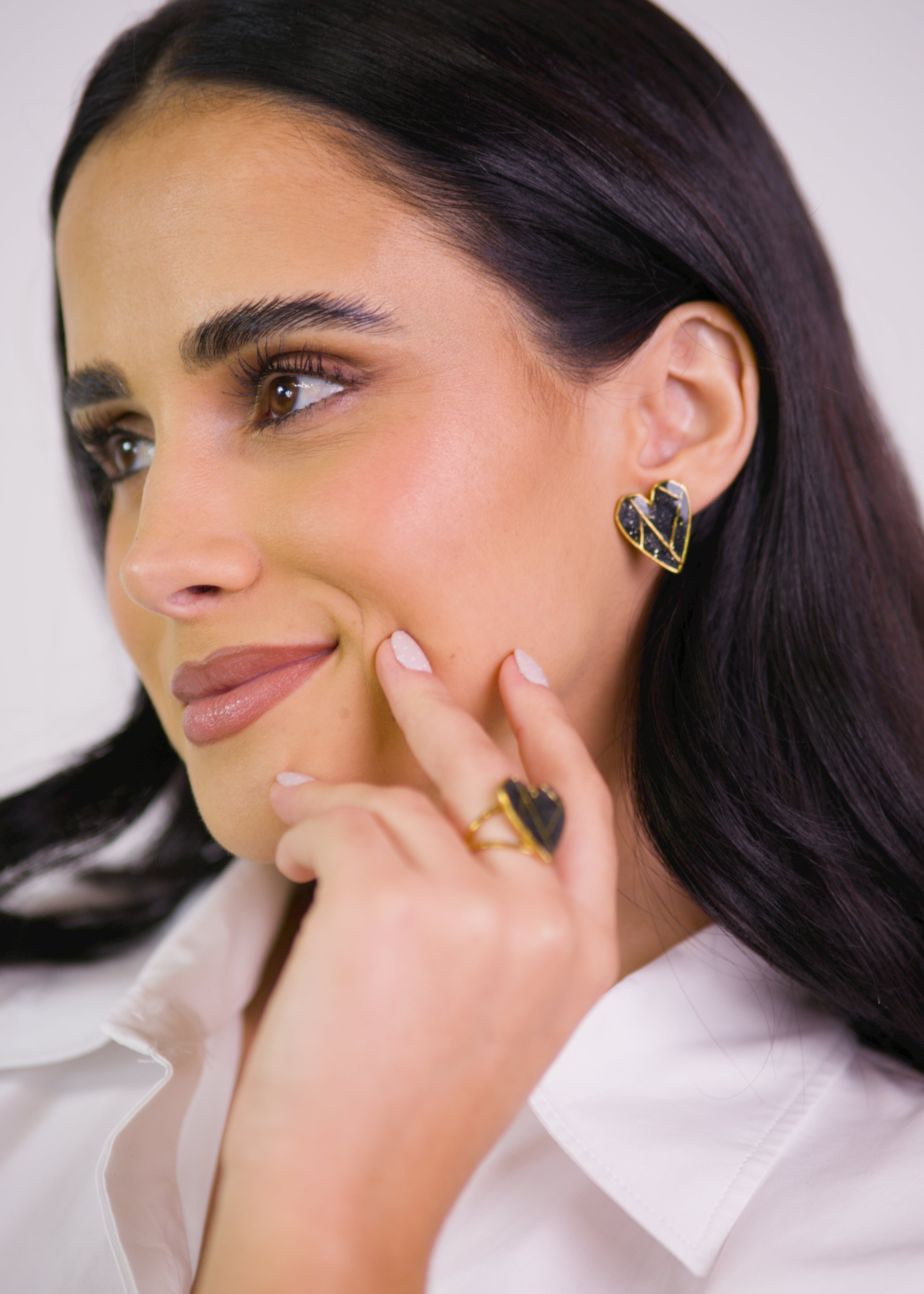 Conjunto Coração Geo Preto