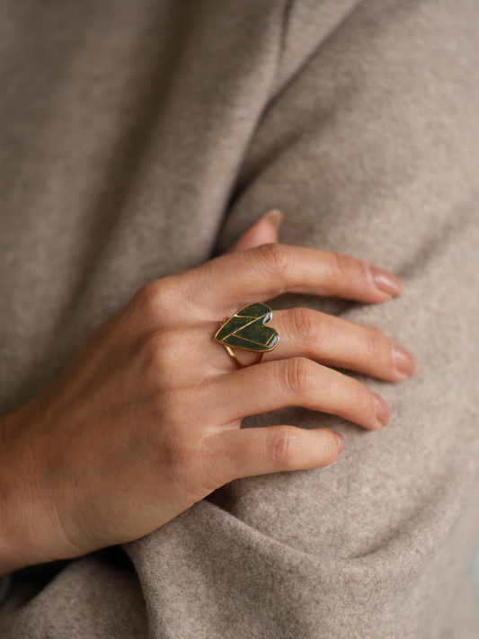 Anel Coração Geo Verde