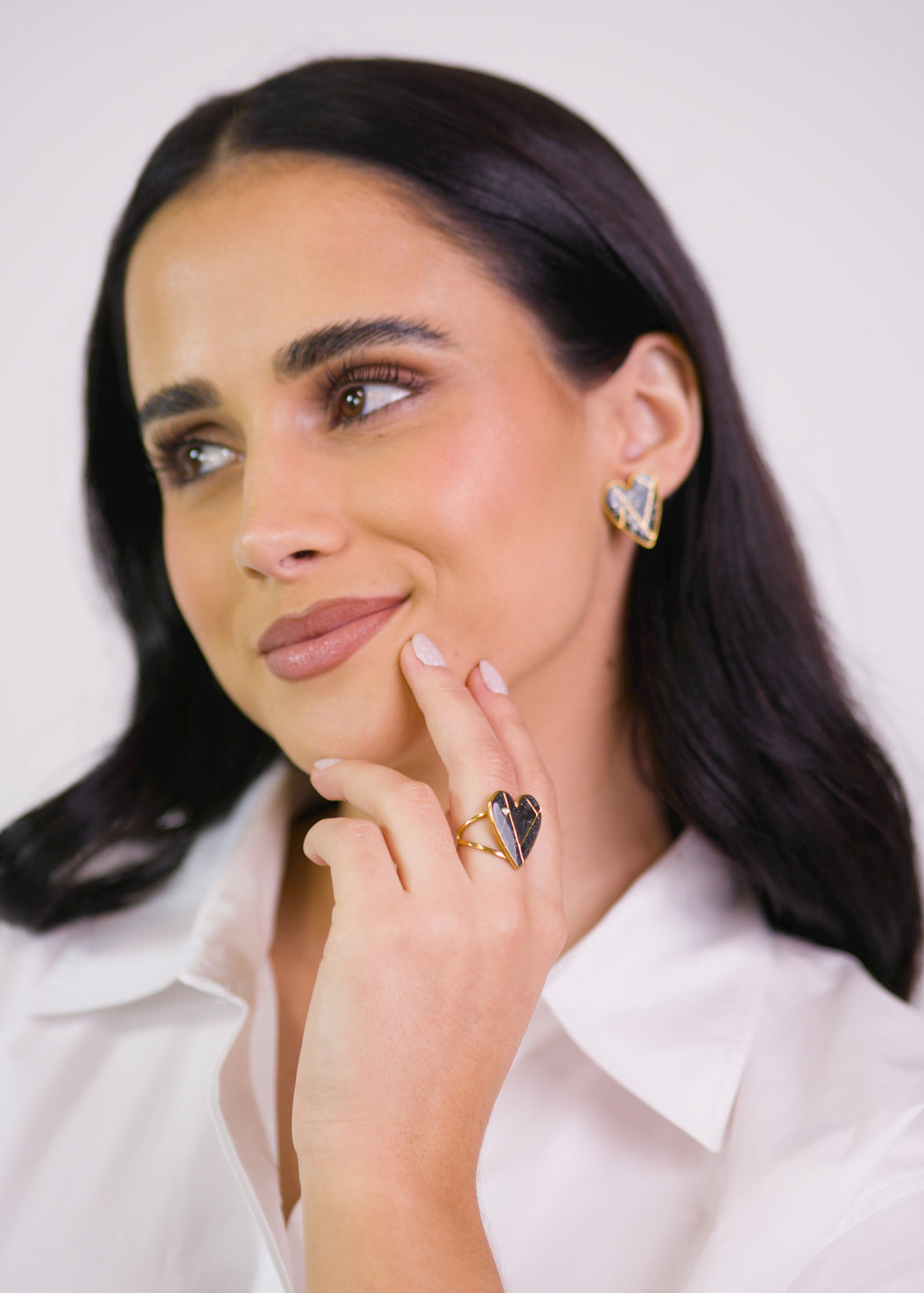 Anel Coração Geo Preto