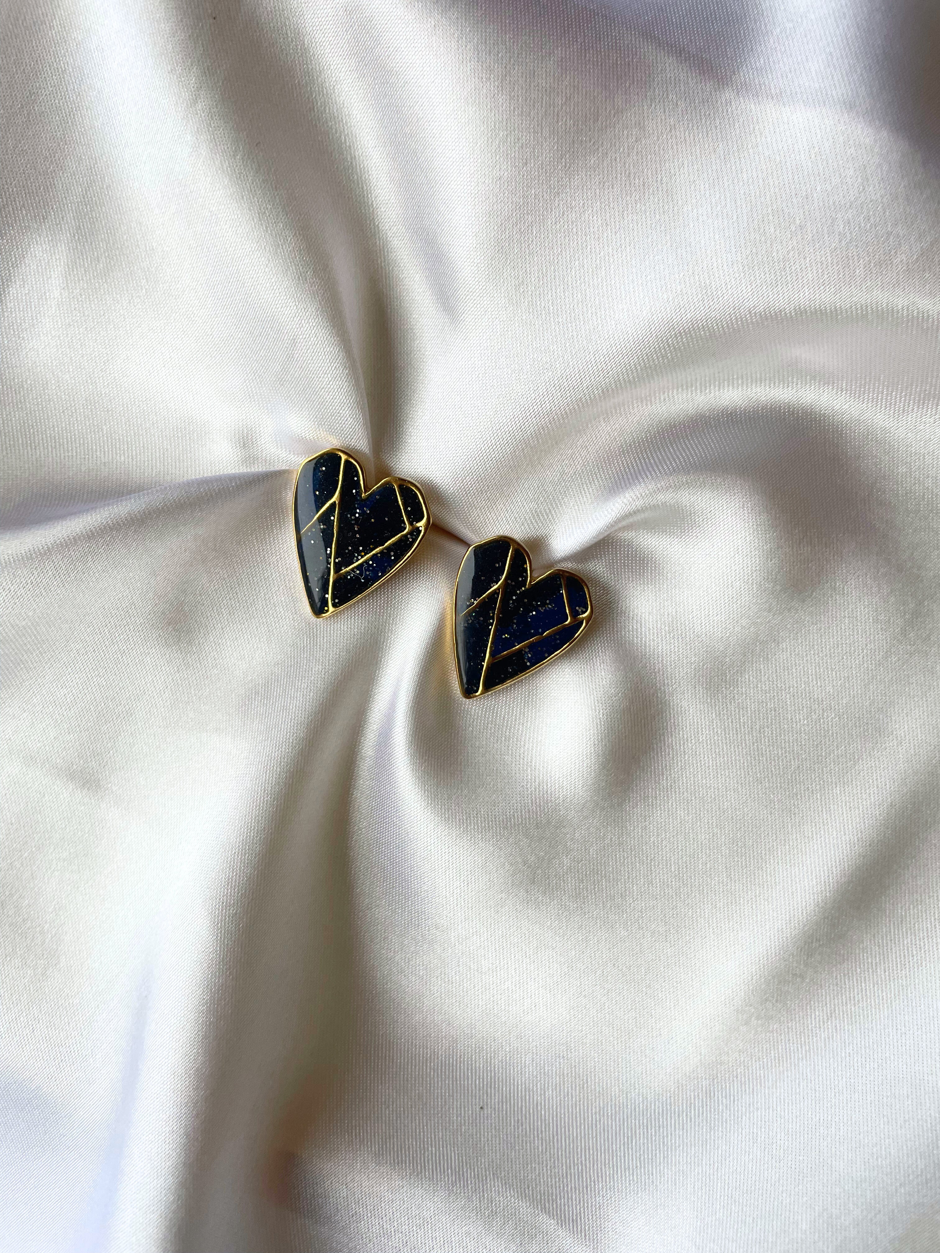 Brincos Coração Geo Azul