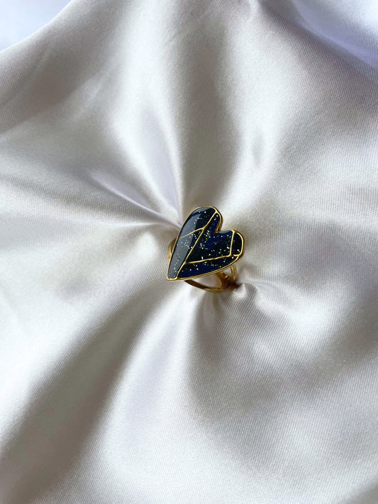 Anel Coração Geo Azul