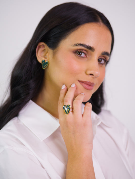 Anel Coração Geo Verde